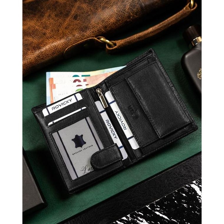 Portfel, czarny, skórzany, RFID, Rovicky