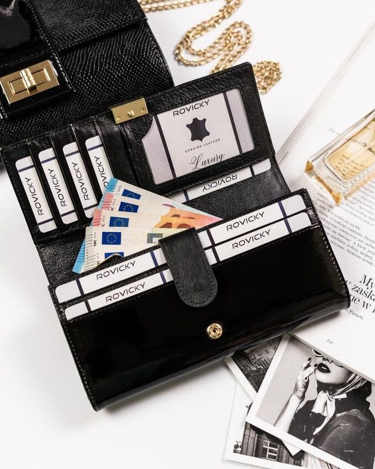 Portfel, czarny, skórzany, Rovicky