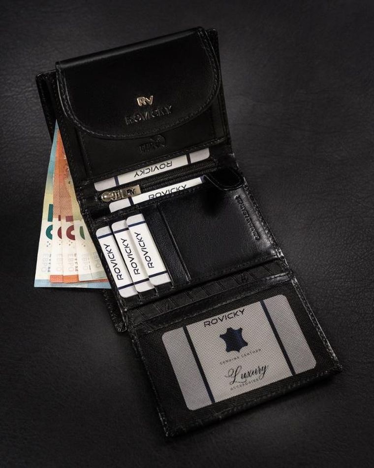 Portfel, czarny, skórzany, Rovicky