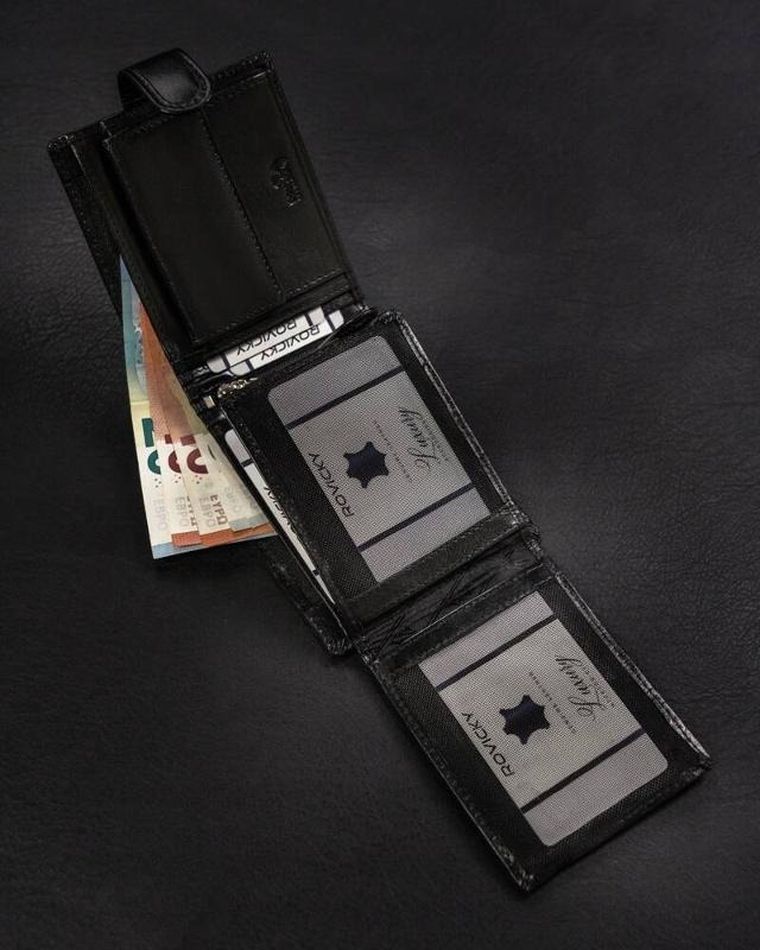 Portfel, czarny, skórzany, Rovicky