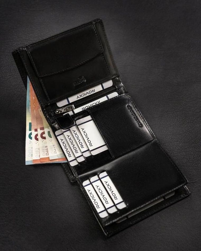 Portfel, czarny, skórzany, Rovicky