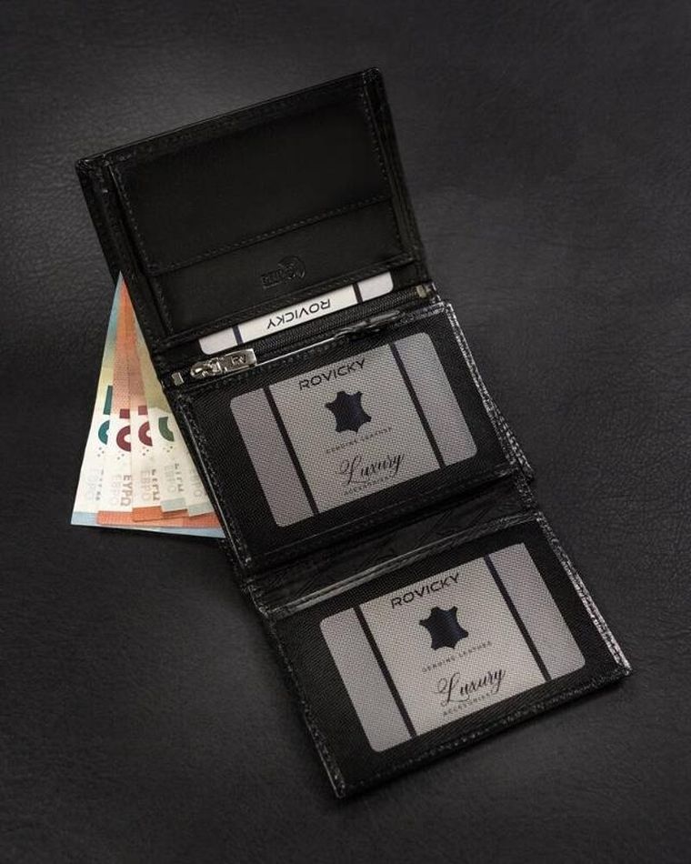 Portfel, czarny, skórzany, Rovicky