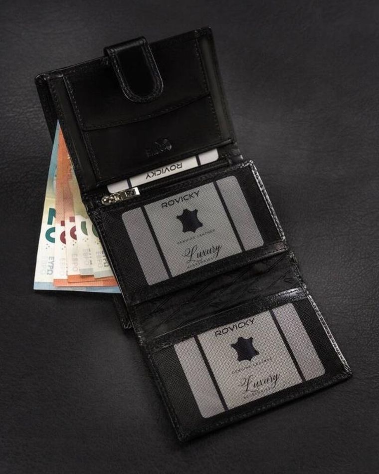 Portfel, czarny, skórzany, Rovicky