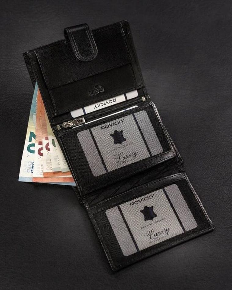 Portfel, czarny, skórzany, Rovicky
