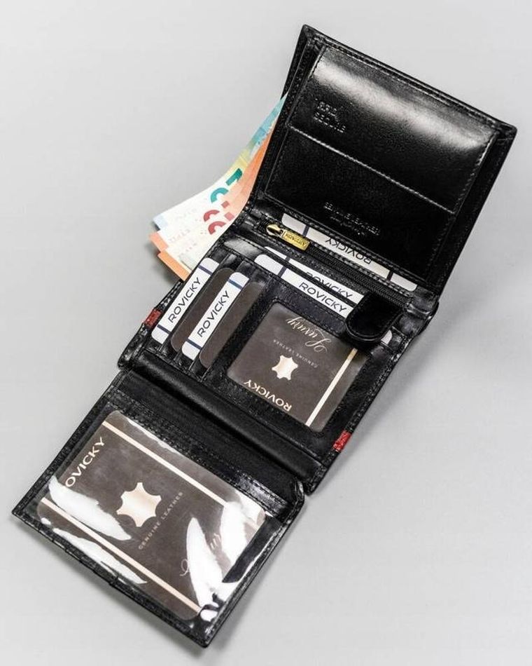 Portfel, czarny, skórzany, Rovicky