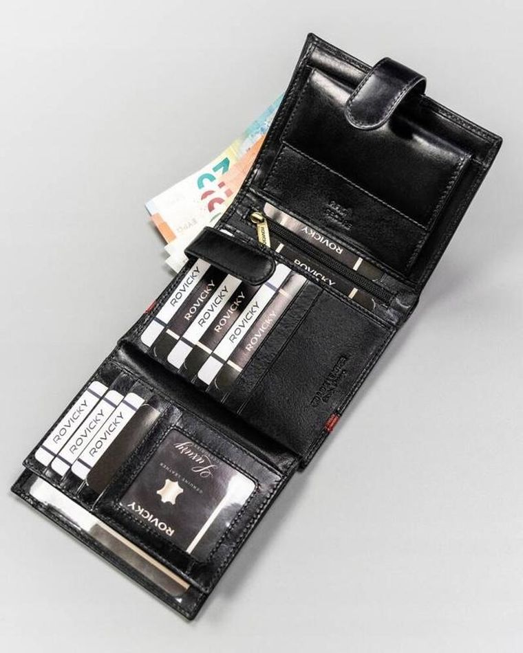 Portfel, czarny, skórzany, Rovicky