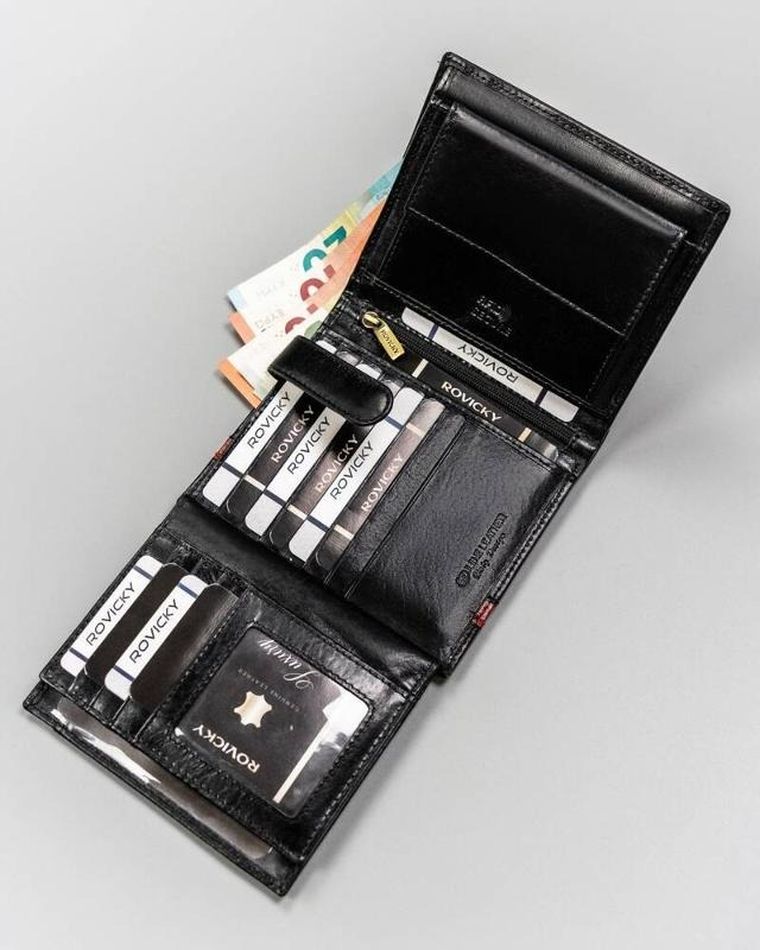 Portfel, czarny, skórzany, Rovicky