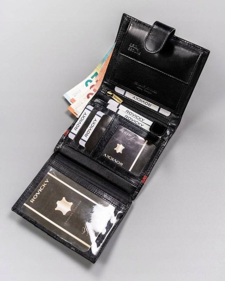 Portfel, czarny, skórzany, Rovicky