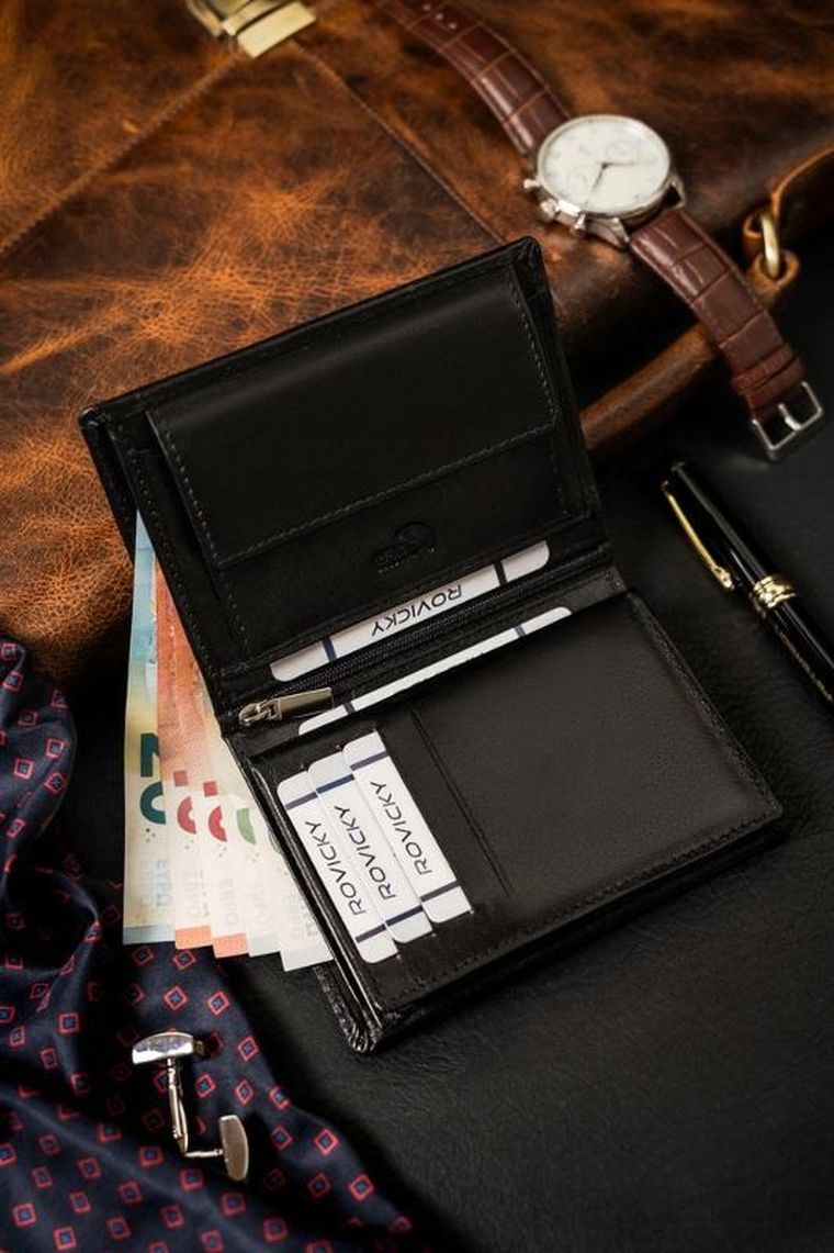 Portfel, czarny, skórzany, Rovicky