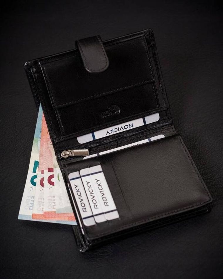 Portfel, czarny, skórzany, Rovicky