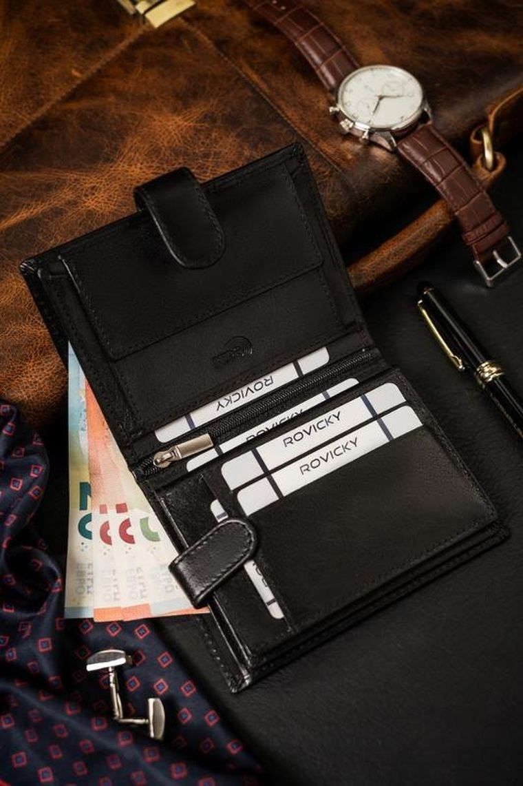 Portfel, czarny, skórzany, Rovicky