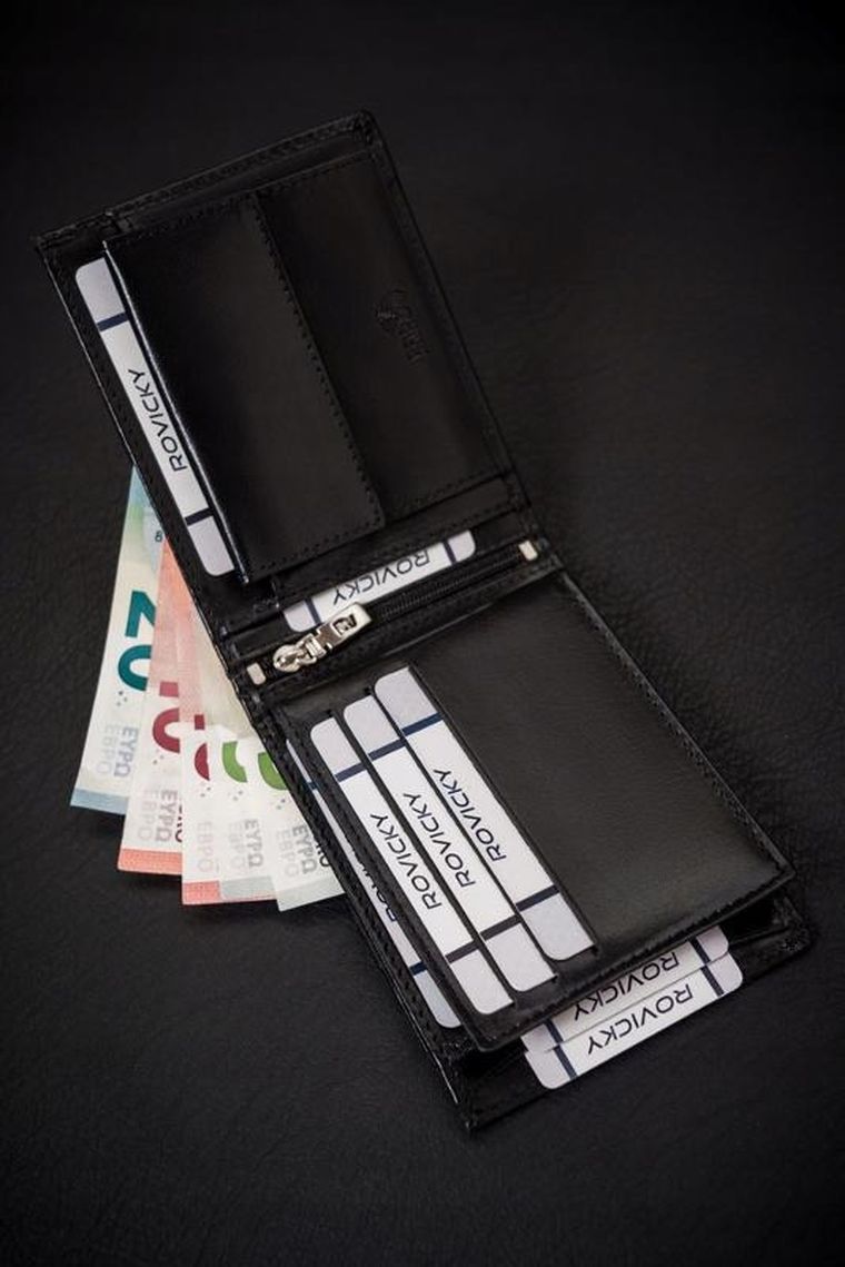 Portfel, czarny, skórzany, Rovicky