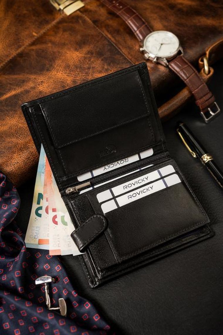 Portfel, czarny, skórzany, Rovicky