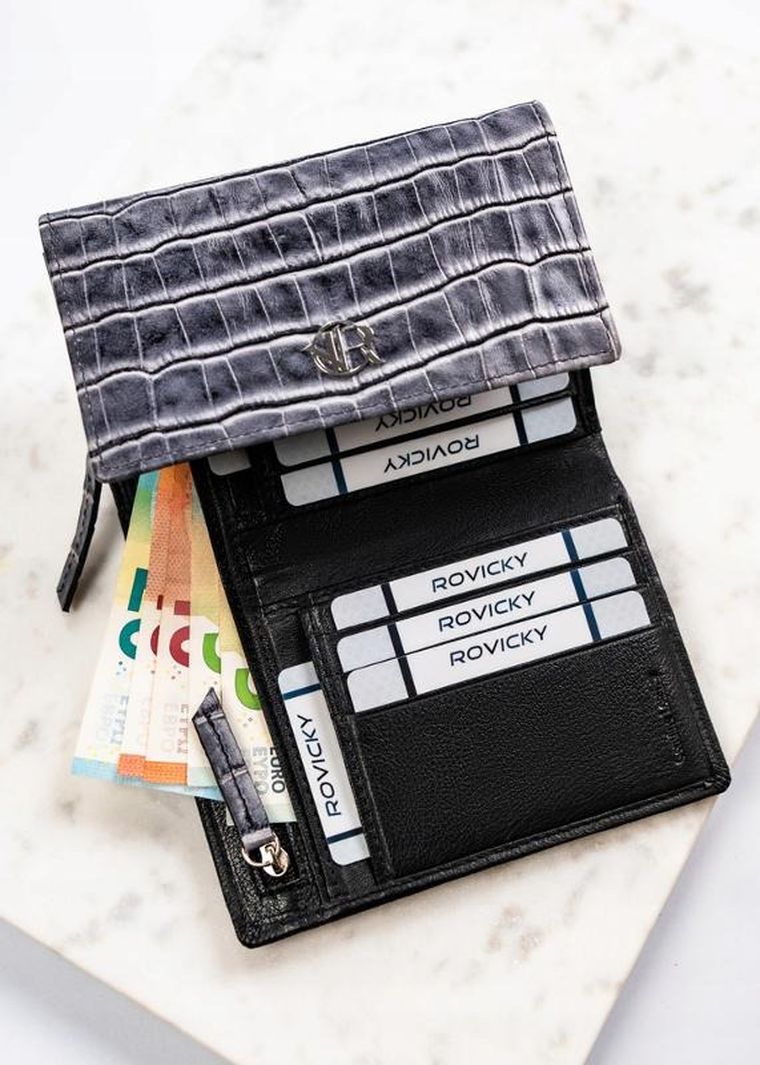 Portfel, czarny, skórzany, Rovicky