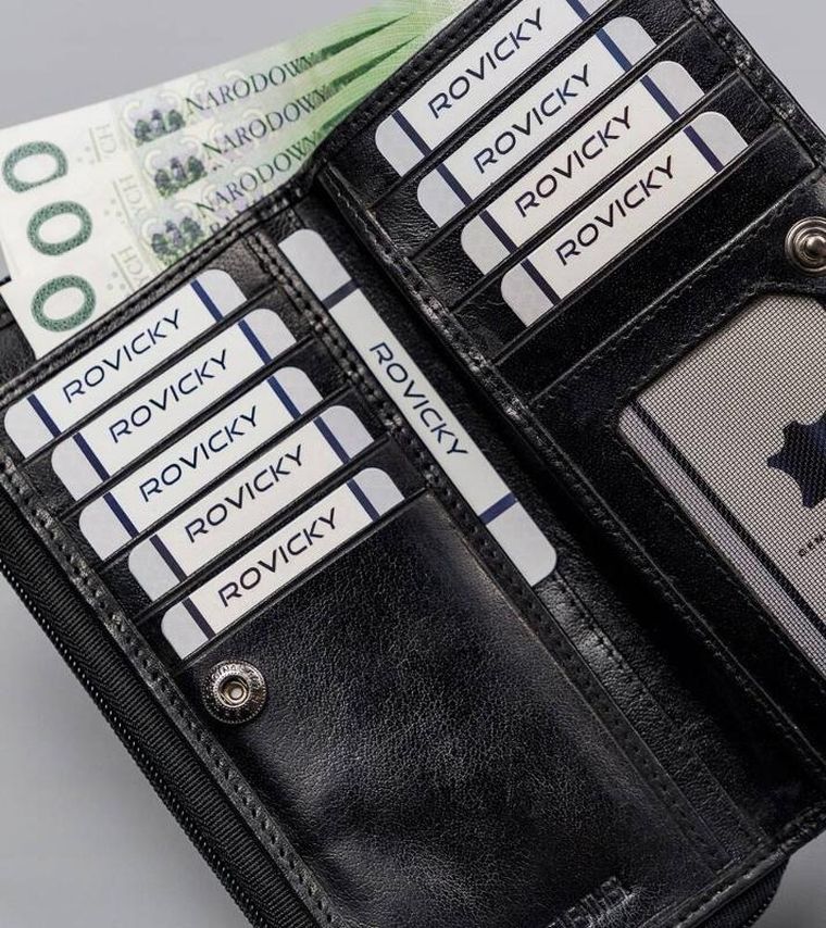 Portfel, czarny, skórzany, Rovicky