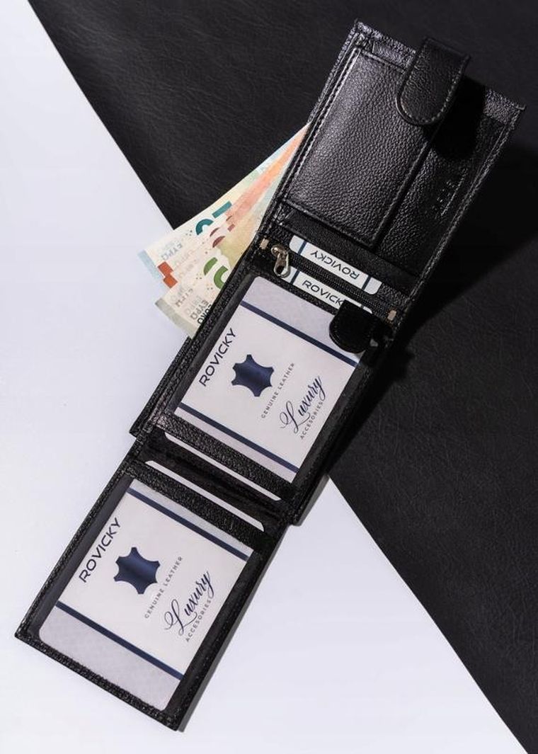 Portfel, czarny, skórzany, Rovicky