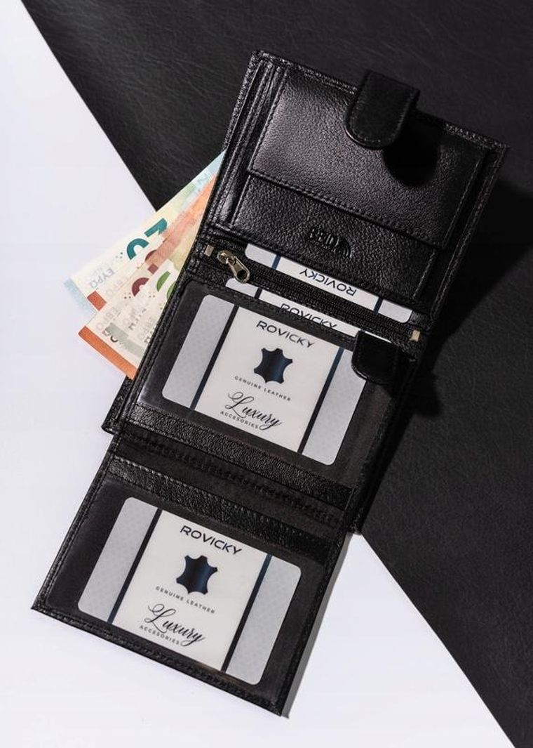 Portfel, czarny, skórzany, Rovicky