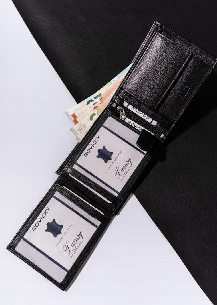 Portfel, czarny, skórzany, Rovicky