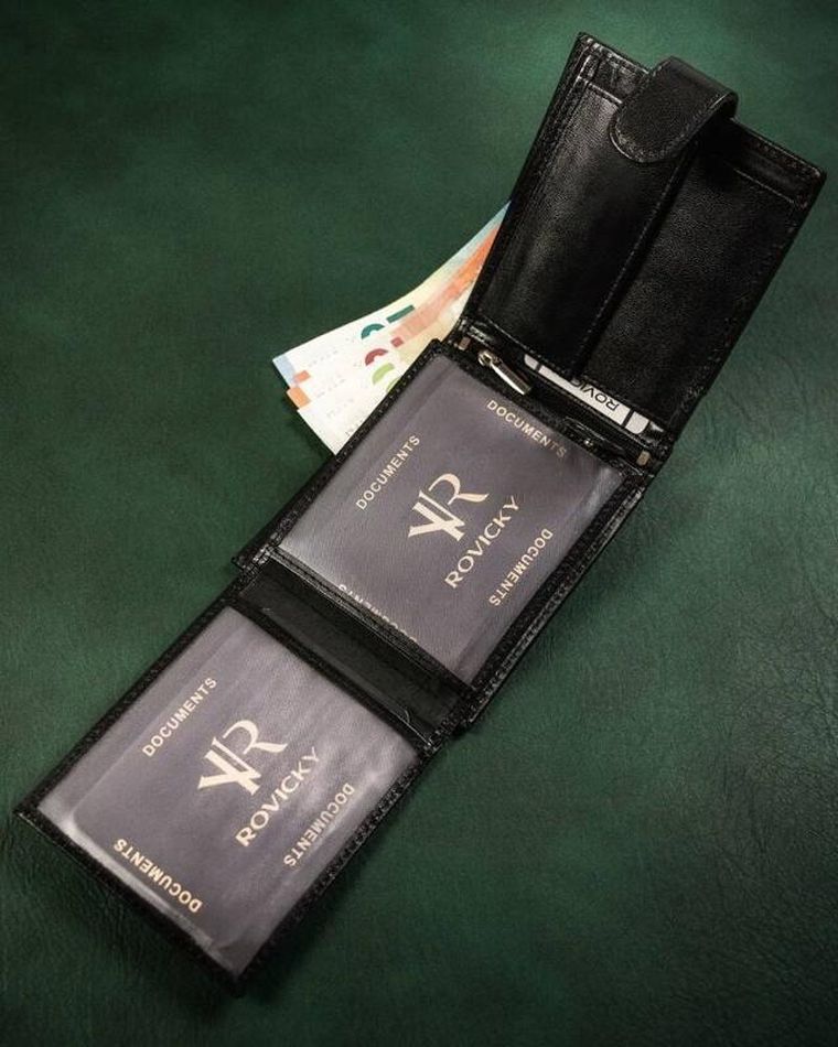 Portfel, czarny, skórzany, Rovicky