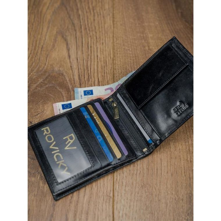 Portfel, czarny, skórzany, Rovicky