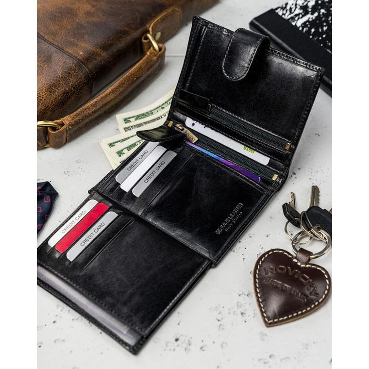 Portfel, czarny, skórzany, Rovicky