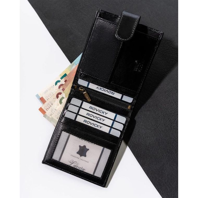 Portfel, czarny, skórzany, Rovicky