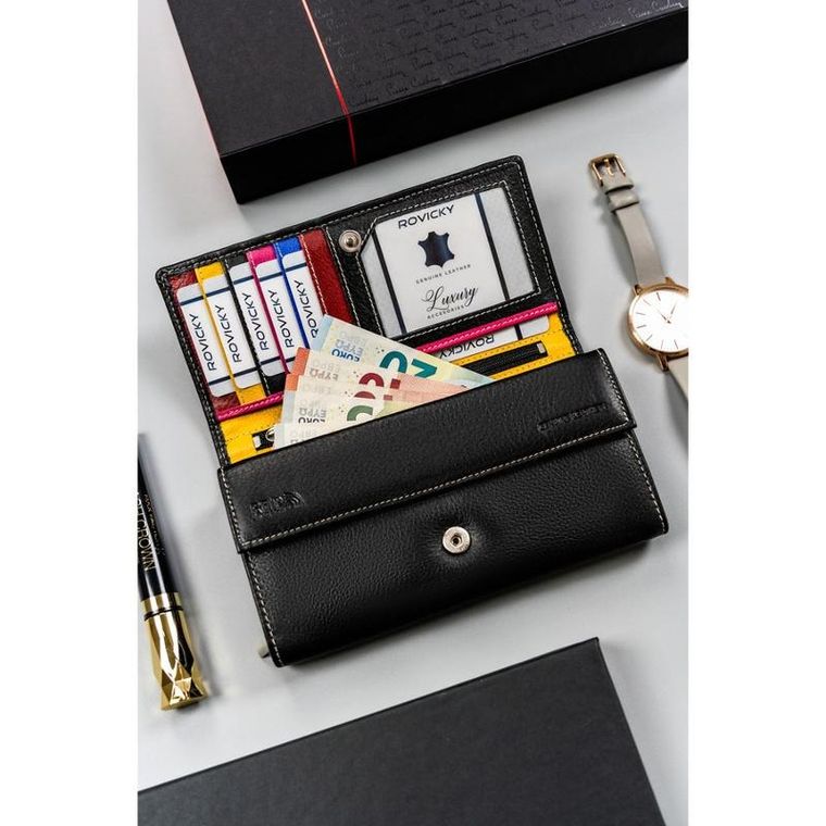 Portfel, czarny, skórzany, Rovicky