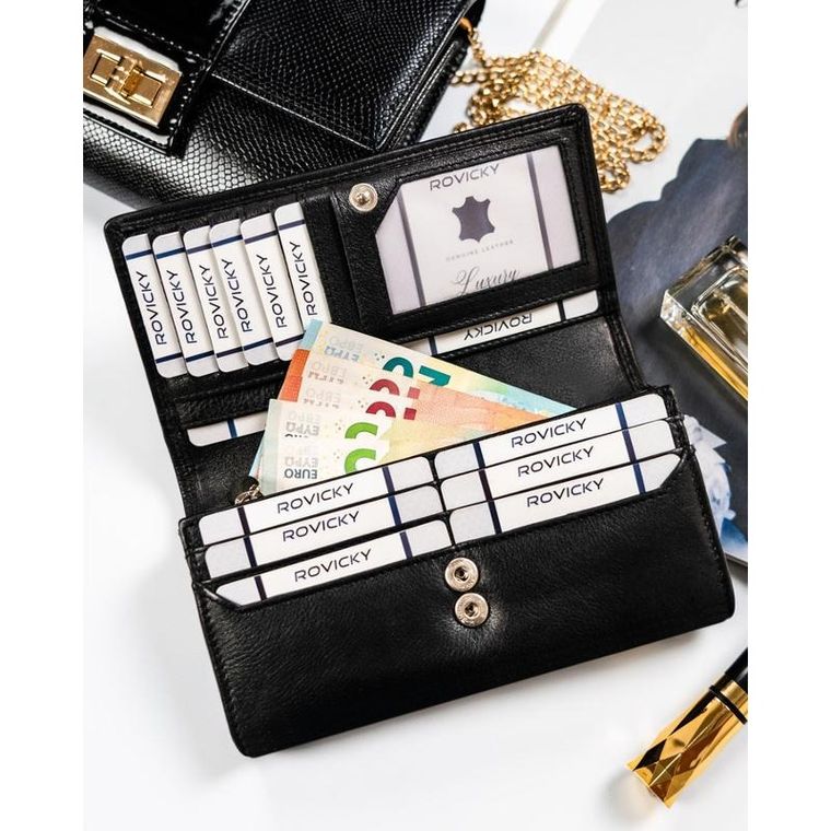 Portfel, czarny, skórzany, Rovicky