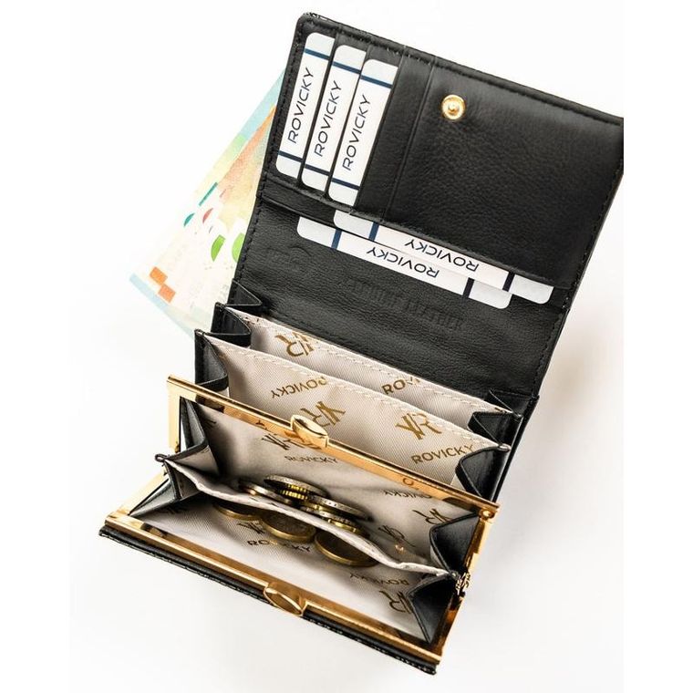 Portfel, czarny, skórzany, Rovicky