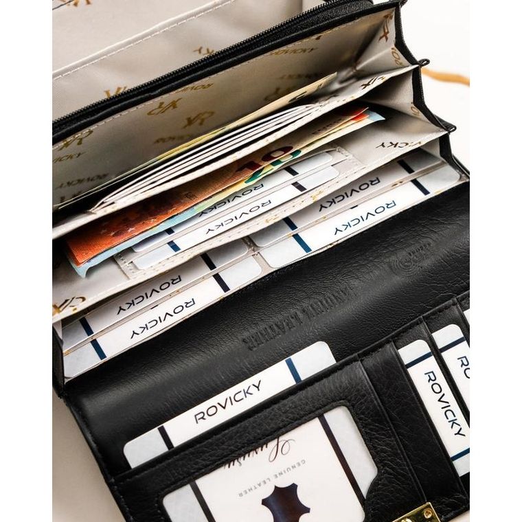 Portfel, czarny, skórzany, Rovicky