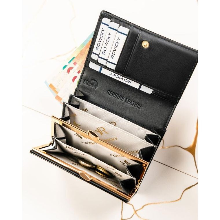 Portfel, czarny, skórzany, Rovicky