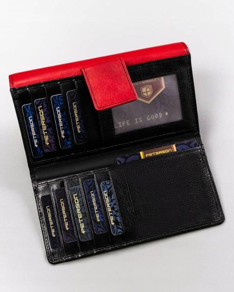 Portfel, czerwono-czarny, skórzany, Peterson