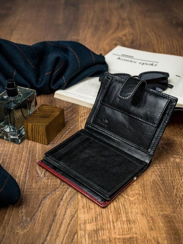 Portfel, czerwono-czarny, skórzany, RFID, Rovicky