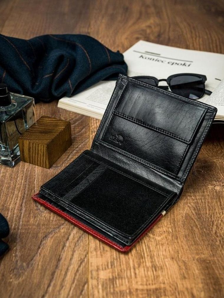 Portfel, czerwono-czarny, skórzany, RFID, Rovicky