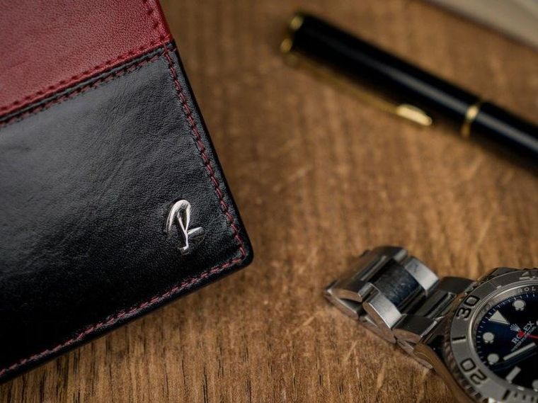 Portfel, czerwono-czarny, skórzany, RFID, Rovicky