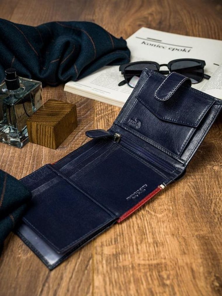 Portfel, czerwono-granatowy, skórzany, RFID, Rovicky