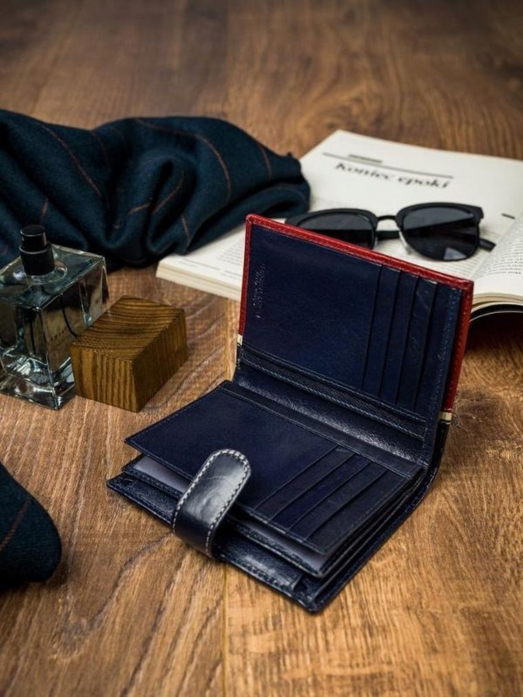 Portfel, czerwono-granatowy, skórzany, RFID, Rovicky