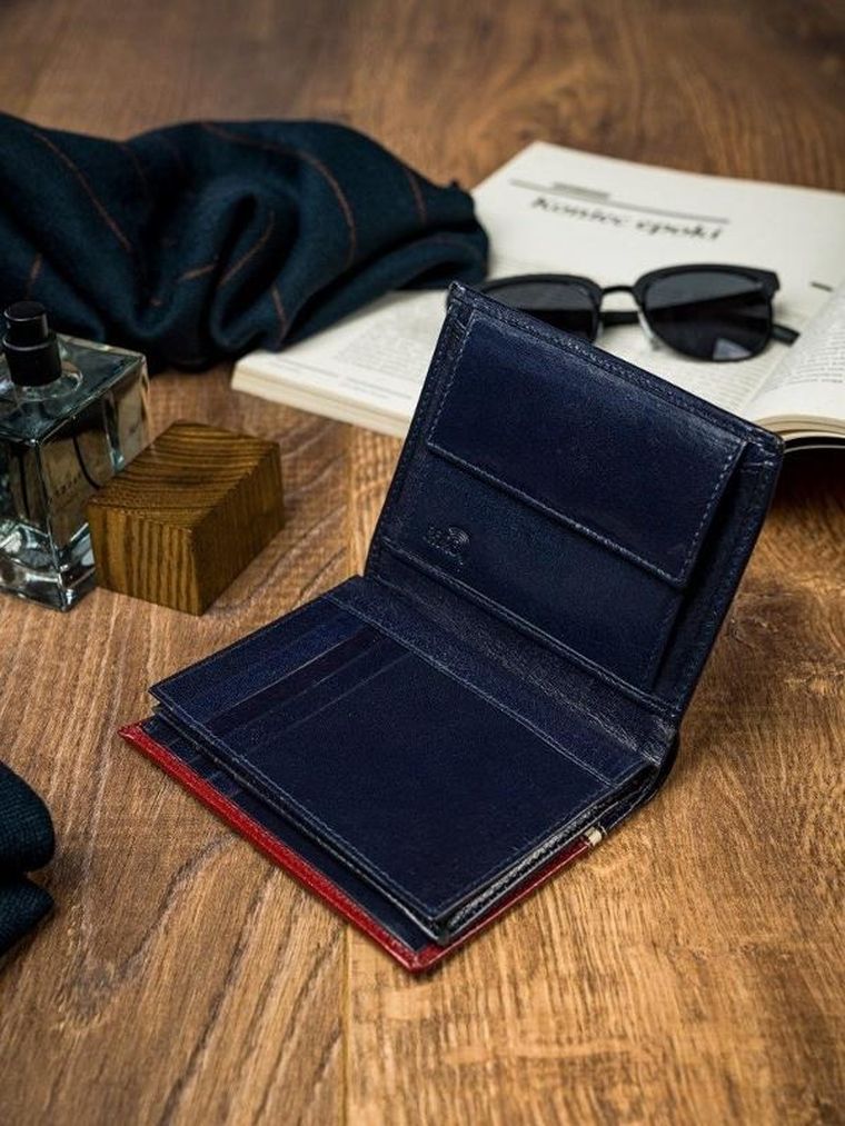 Portfel, czerwono-granatowy, skórzany, RFID, Rovicky