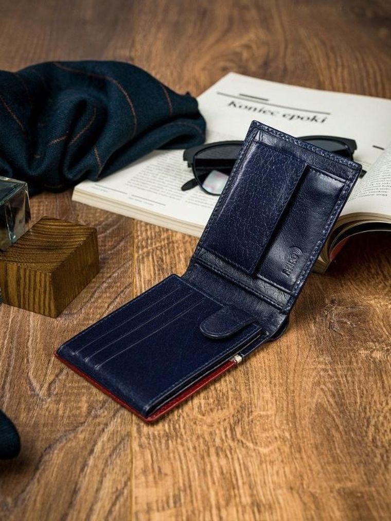 Portfel, czerwono-granatowy, skórzany, RFID, Rovicky