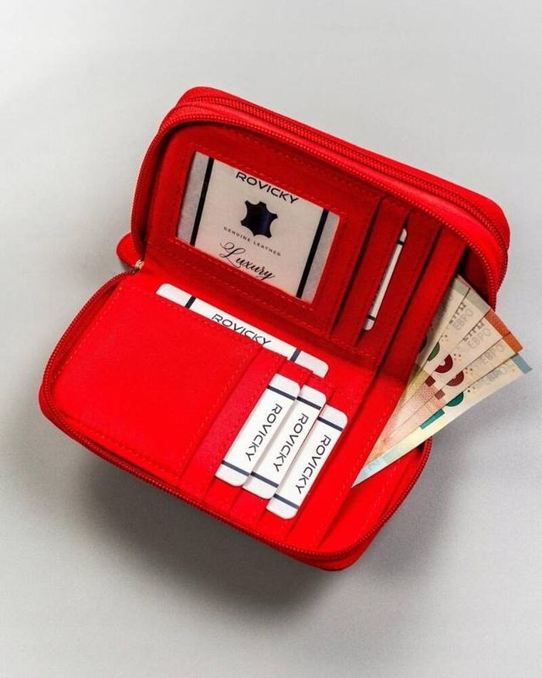 Portfel, czerwony, skóra ekologiczna, Cavaldi