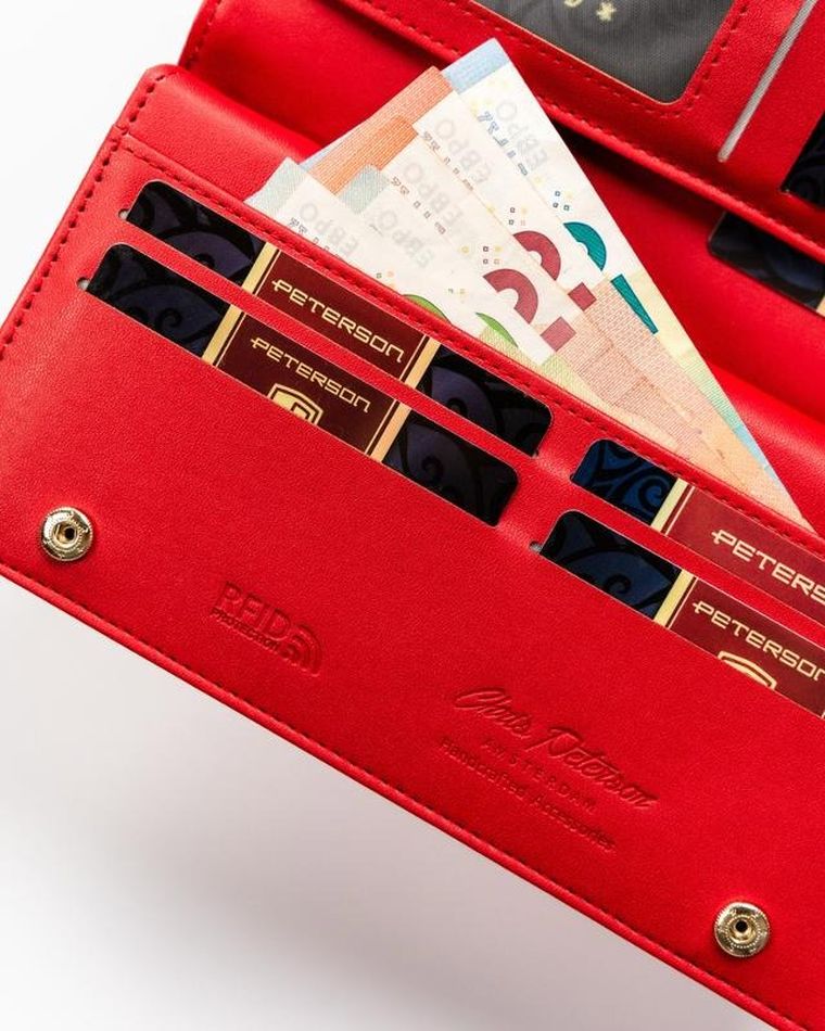 Portfel, czerwony, skóra ekologiczna, Peterson