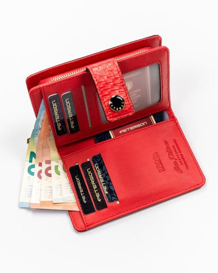 Portfel, czerwony, skóra ekologiczna, Peterson