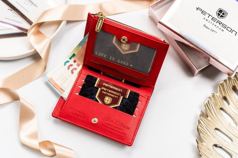 Portfel, czerwony, skóra ekologiczna, Peterson