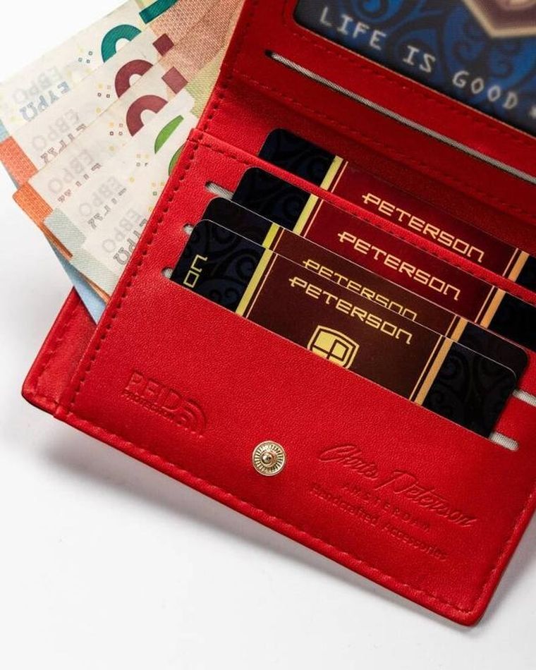 Portfel, czerwony, skóra ekologiczna, Peterson