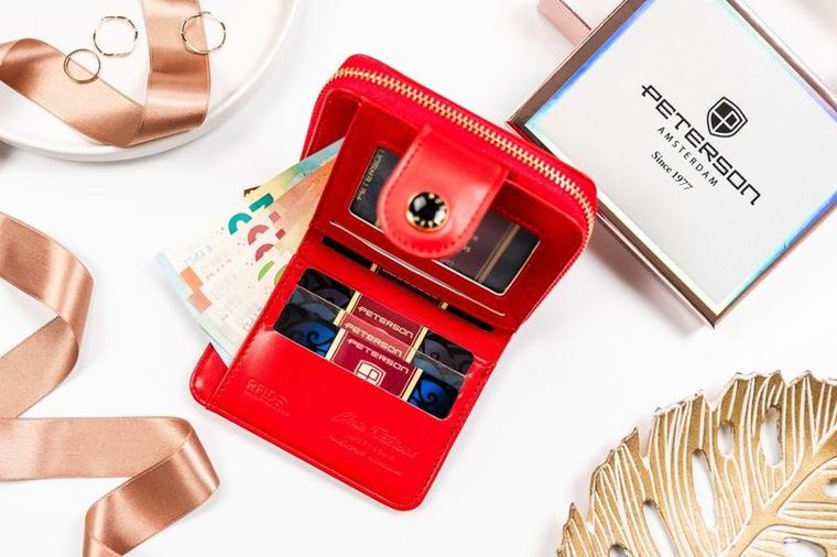 Portfel, czerwony, skóra ekologiczna, Peterson