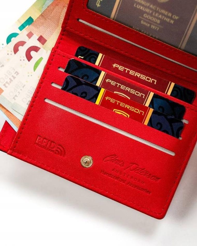Portfel, czerwony, skóra ekologiczna, Peterson