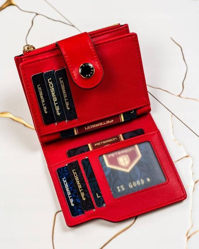 Portfel, czerwony, skóra ekologiczna, Peterson