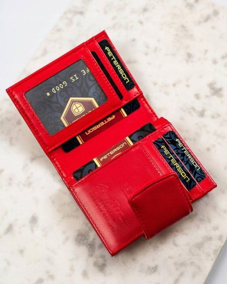Portfel, czerwony, skóra ekologiczna, Peterson