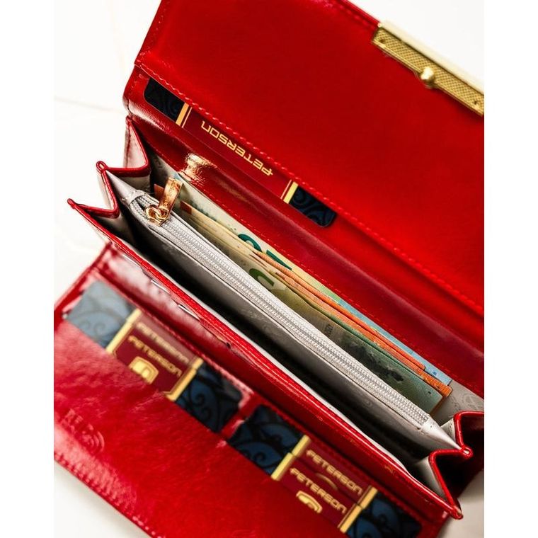 Portfel, czerwony, skóra ekologiczna, Peterson