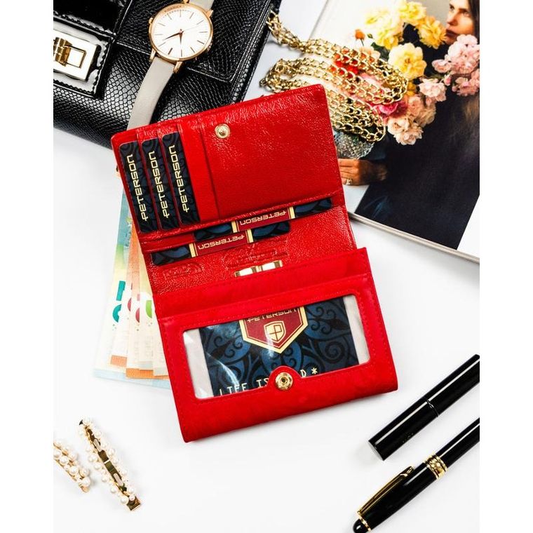 Portfel, czerwony, skóra ekologiczna, Peterson